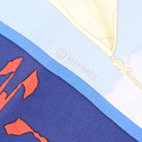 HERMES Logo XL "En Course" Carre 90 Scarf 100% Blue France 63RP008 - Picture 8 of 13